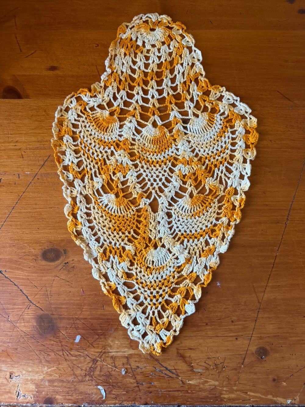 Vintage Two Tone Crochet Doily Gold Mustard Cream Handmade Retro Table Accent